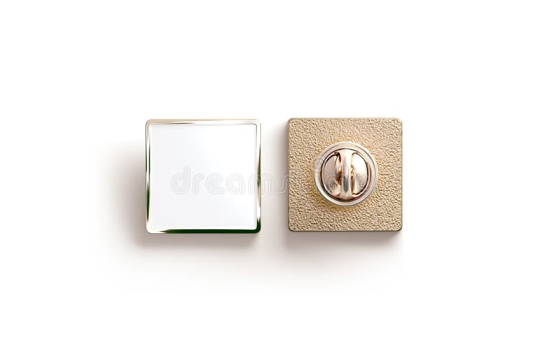 Blank gold enamel pin mock up, front and back side view, 3d rendering. Empty luxury hard lapel badge mockup. Golden clasp-pin design template. Matal square brooch for logo presentation. Button clasp stock images, royalty-free photos and pictures