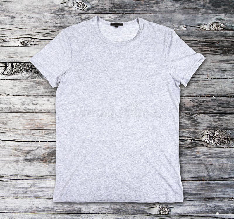 Download Blank Gray T-shirt On A Wooden Surface Stock Photo - Image of textile, advertisement: 55118704