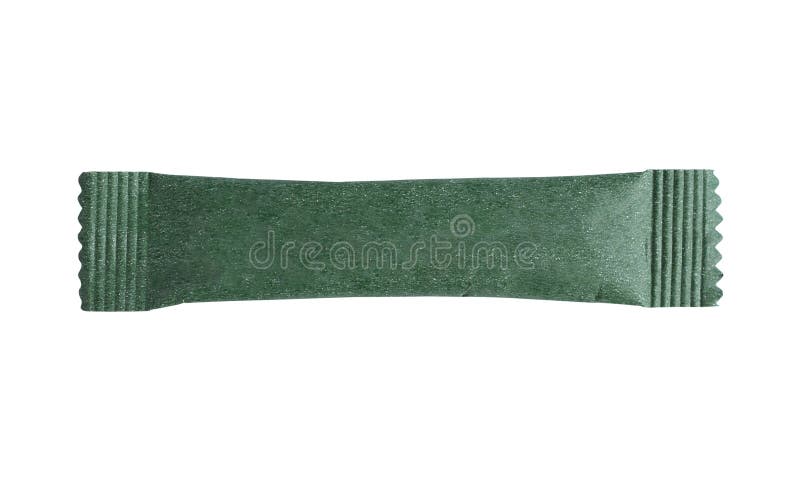 Blank green stick sachet package isolated on white stock photo