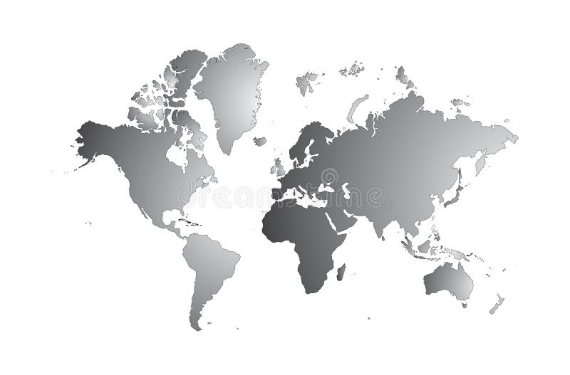 Blank Grey World Map Isolated On White Background Popular World Map