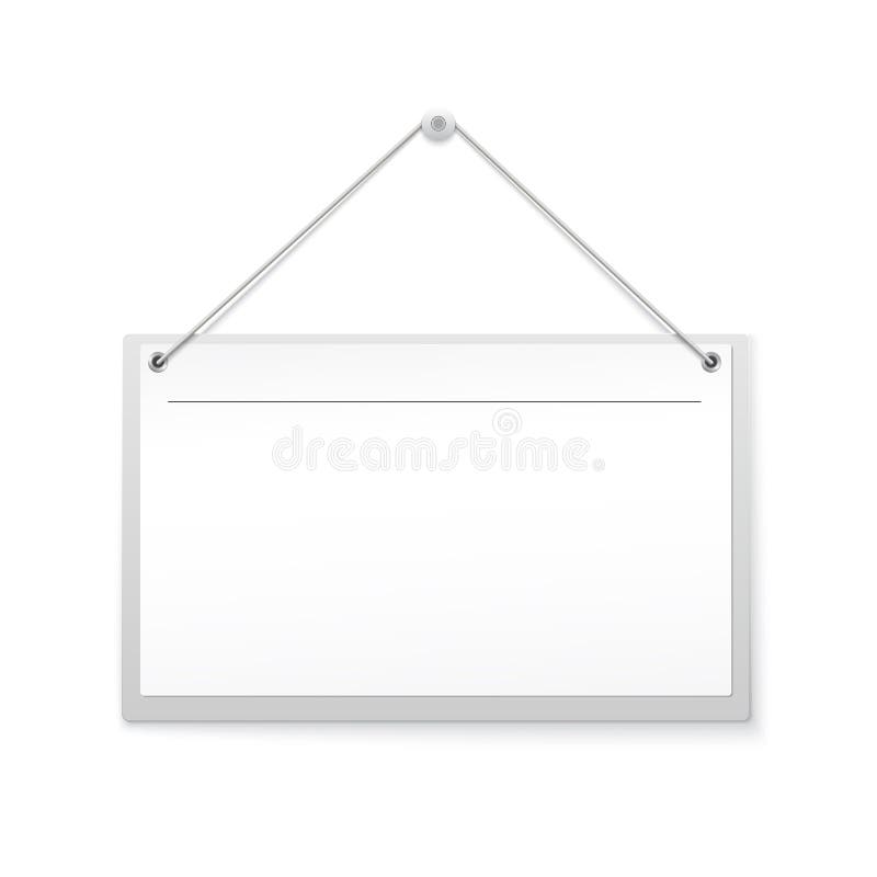 Blank hanging note, sign on white background. Realistic empty canvas, banner for advertisement, ready for your