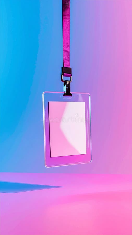 Blank ID Card with Pink Lanyard on Gradient Background vector illustration
