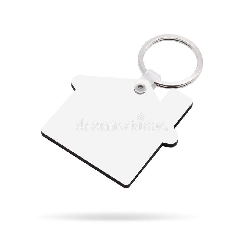 Blank key ring isolated on white background. Key chain for your design. Clipping paths object.  House shape