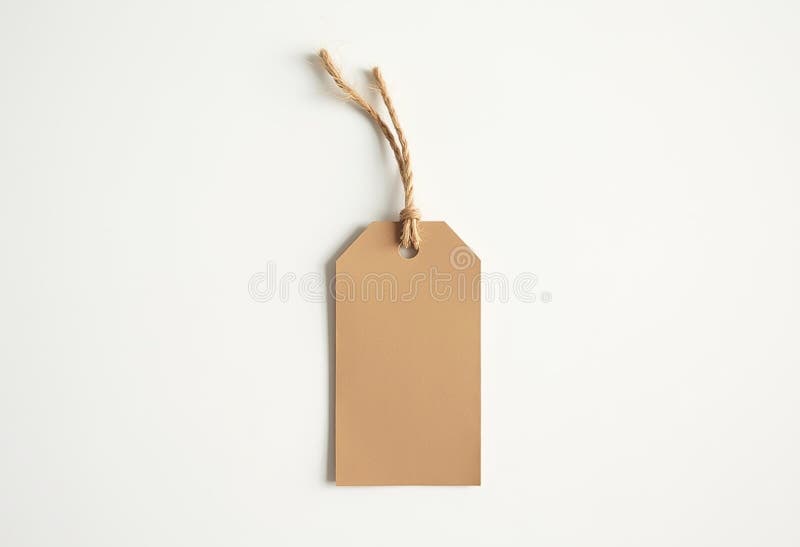 Blank Kraft Paper Tag med Jute String på en minimalistisk vit bakgrund royaltyfria bilder