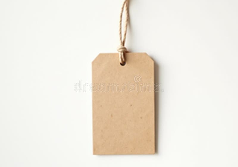 Blank Kraft Paper Tag med Jute String på en minimalistisk vit bakgrund royaltyfria foton