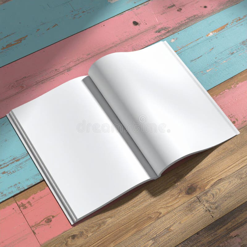 Blank Magazine Mockup on Rustic Wooden Table royalty free illustration