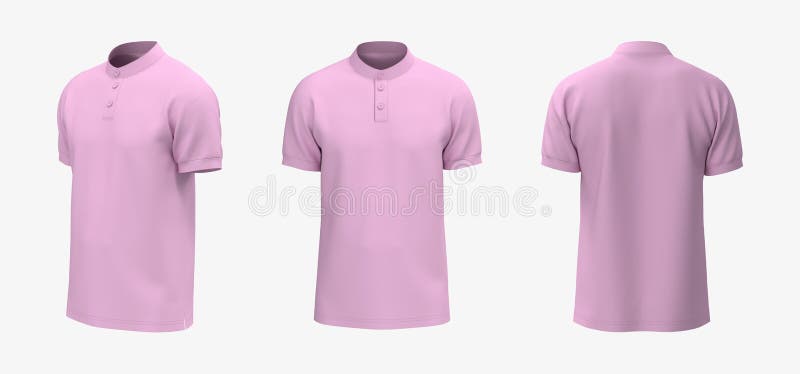 Blank Mandarin Collar T-shirt Mockup in Front, Side and Back Views, Tee ...