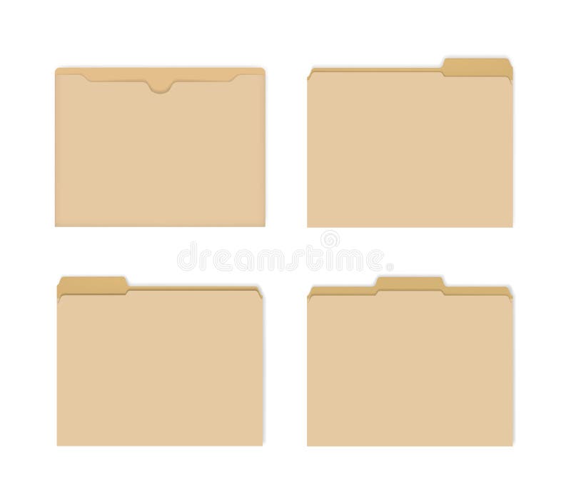 Blank manila file jackets with various cut tabs vector mockup set royalty free illustration.