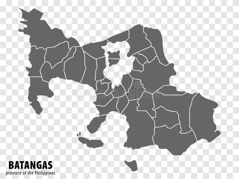Blank Map Batangas of Philippines. High Quality Map Province of Batangas with Districts on