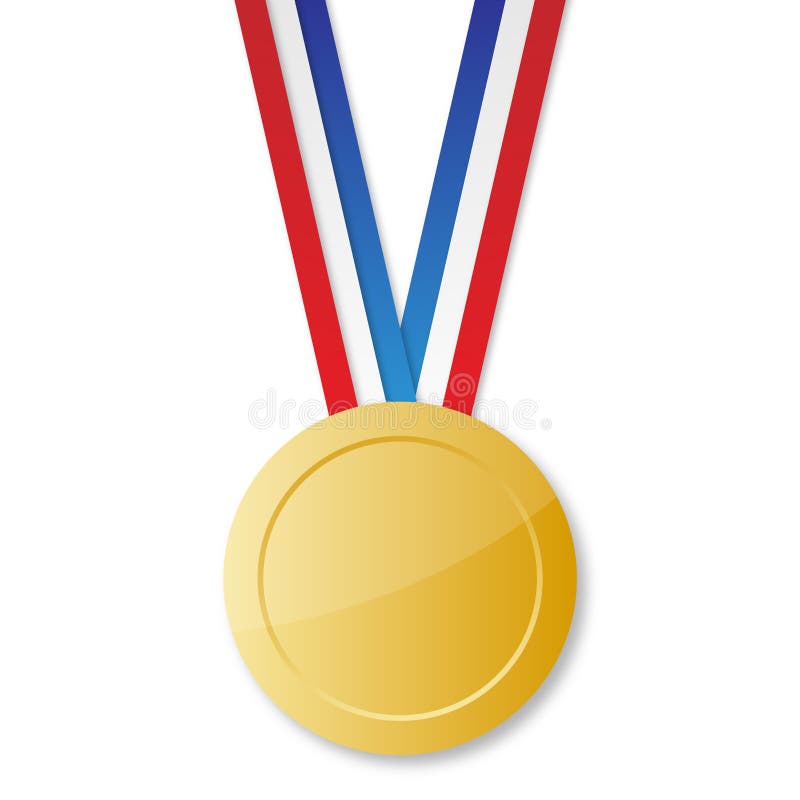 Blank Gold Medal with Green Ribbon, Vector Illustration Stock Vector