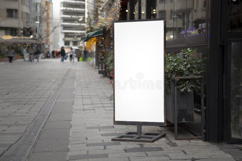 Blank billboard in front of cafe stock image