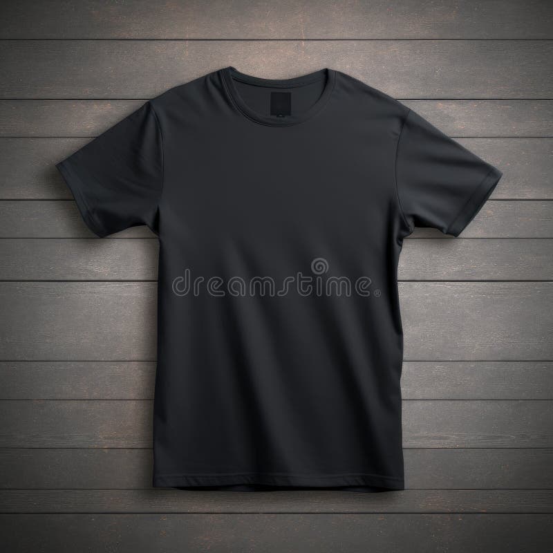 Blank Navy Blue T-shirt Mock-up on Wood Stock Illustration ...