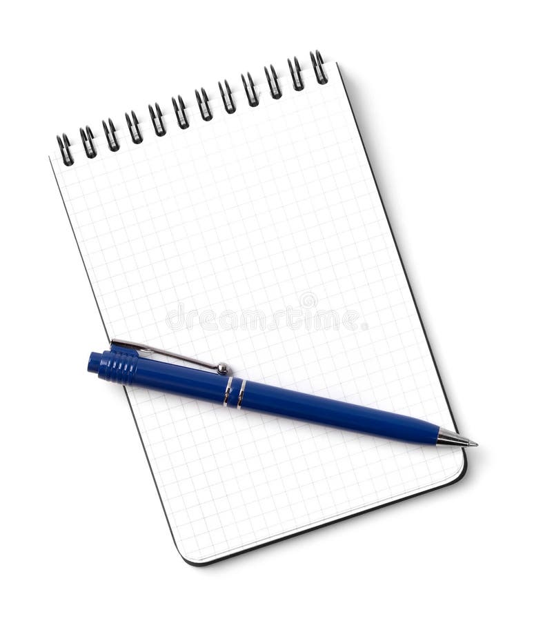 Blank notepad with pen stock image