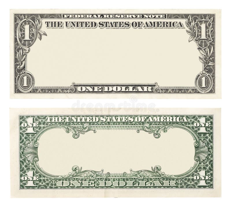 Blank one dollar bill stock photo. Image of frame, empty 65623976