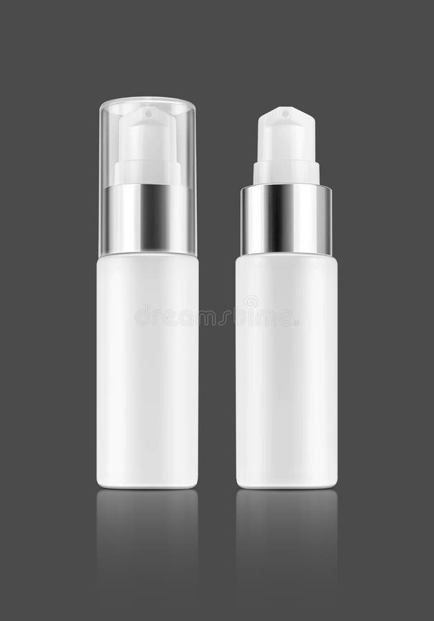 Blank Packaging White Plastic Serum Bottle Isolated on Gray Stock Photo