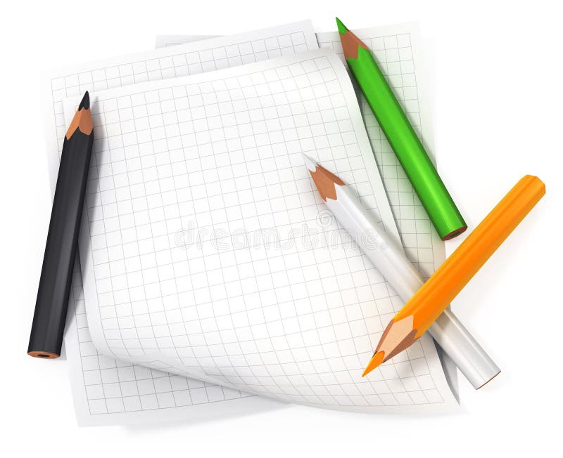 Blank paper with color pencils stock illustration