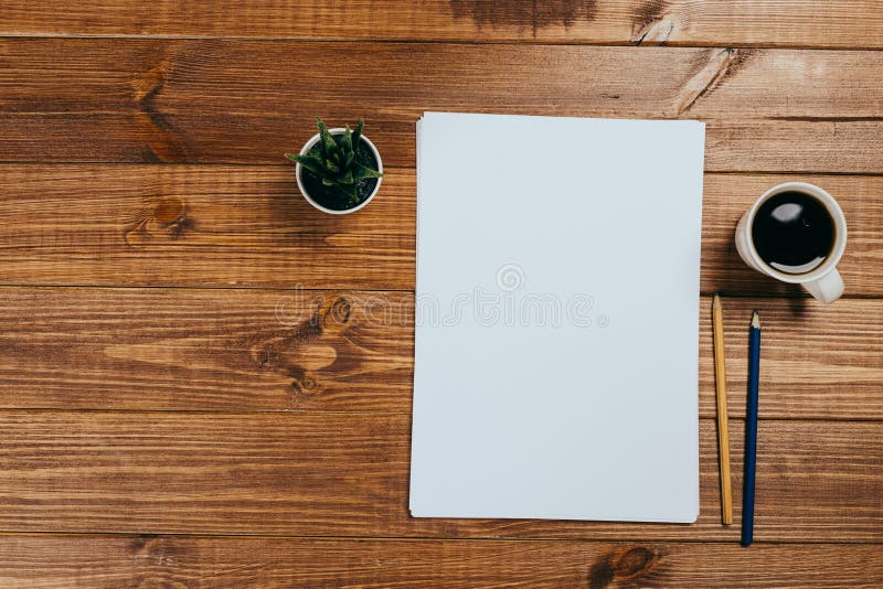 Blank Paper Cup Of Coffee On Wooden Table Background Blank Branding Template Photo Blank Form Layout For Portfolio Design Stock Photo Image Of Notebook Office