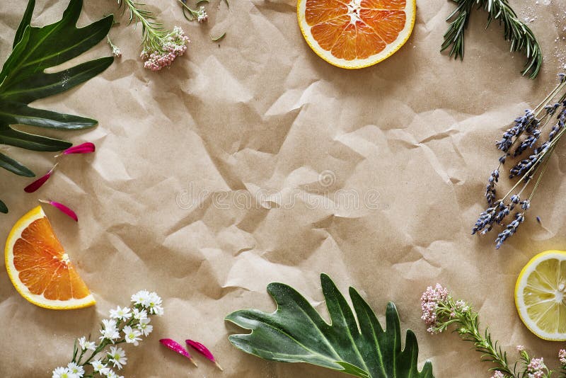 Blank paper decorated with flower and fruits stock photography Blank paper decorated with flower and fruits stock photography