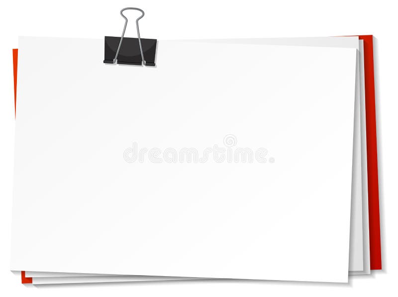 Blank Papers and Binder Clip Template Stock Vector Illustration of