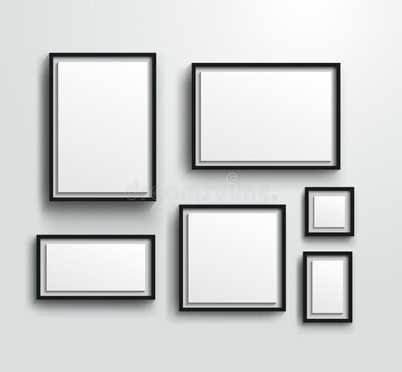 Blank Photo Frames On The Wall Design For A Modern Interior Vertical And Horizontal A 4 And Square Picture Frame Vector Illust Stock Illustration Illustration Of Exhibition Black 128790583