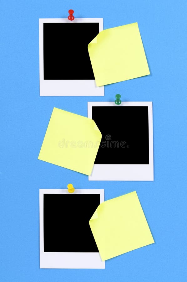 Photo Album or Writing Book with Polaroid Photo Frames and Several Yellow  Post-it Style Sticky Notes, Copy Space Stock Image - Image of notes,  paperclip: 51423505