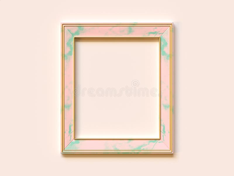 Blank pink green texture frame abstract minimal geometric shape flat lay soft pink/cream 3d render royalty free illustration