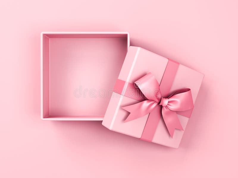 Blank pink pastel color present box or open gift box with pink ribbon and bow isolated on pink pastel color background royalty free illustration