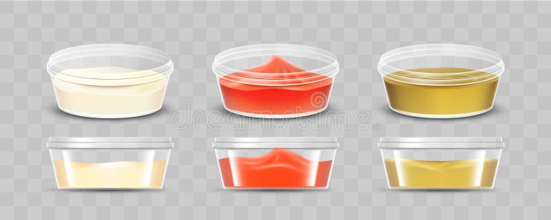 Plastic containers for sauces realistic set Vector Image