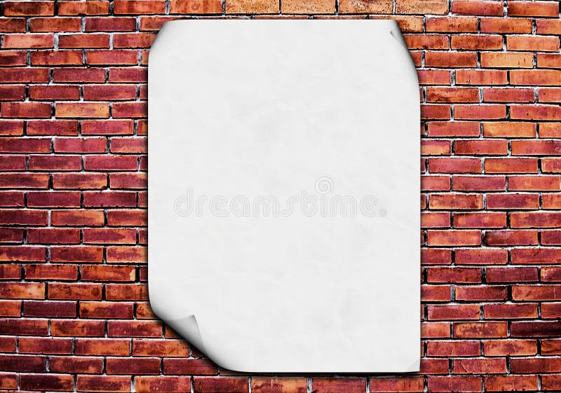 Blank white poster on red brick wall. Blank white poster on red brick wall