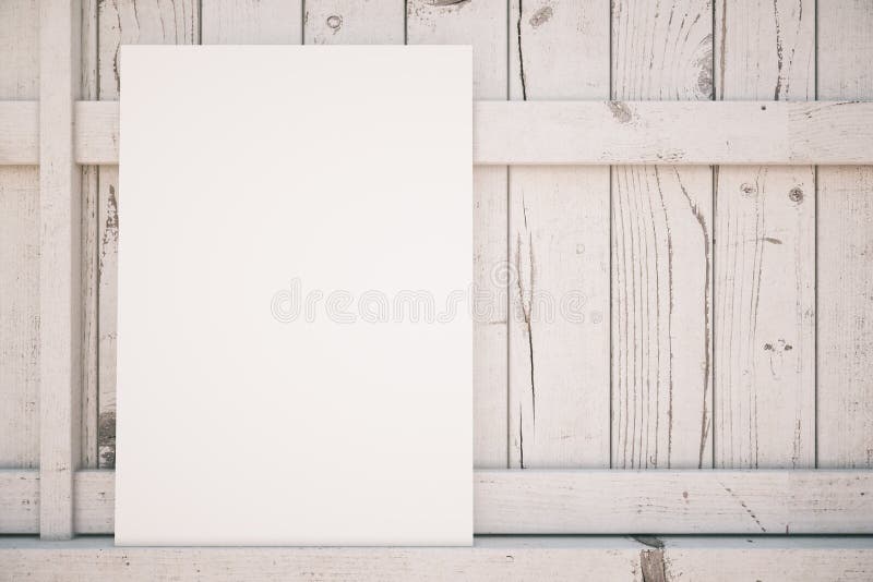 Blank poster on light wood stock illustration. Illustration of copy