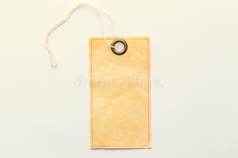Blank Price Sale Tag Tied with String. Address Label Stock Photo