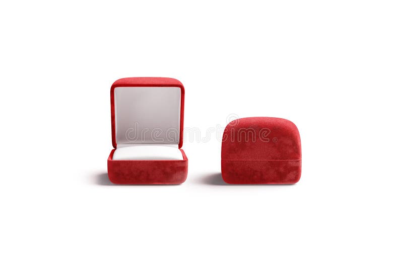 Blank red opened and closed ring box mockup, front view