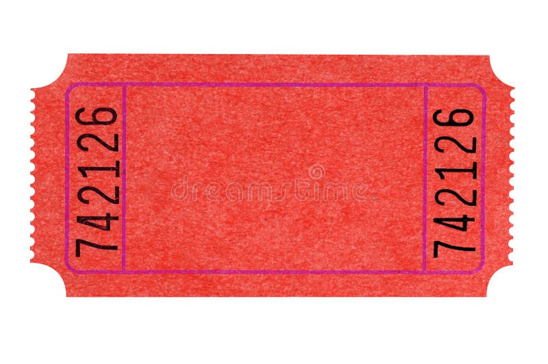 Blank single red theater ticket isolated on white stock image Blank single red theater ticket isolated on white stock image