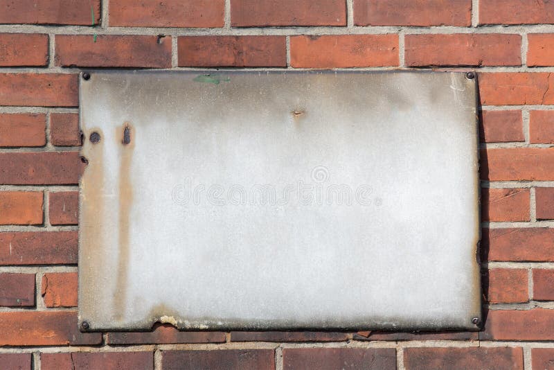 Blank Retro Rusty Metal Sign on Brick Wall Stock Photo Image of sign