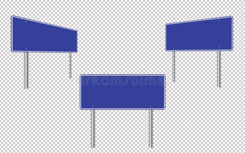 Blank road sign in blue on a transparent background, straight ahead and in perspective. EPS 10 royalty free illustration