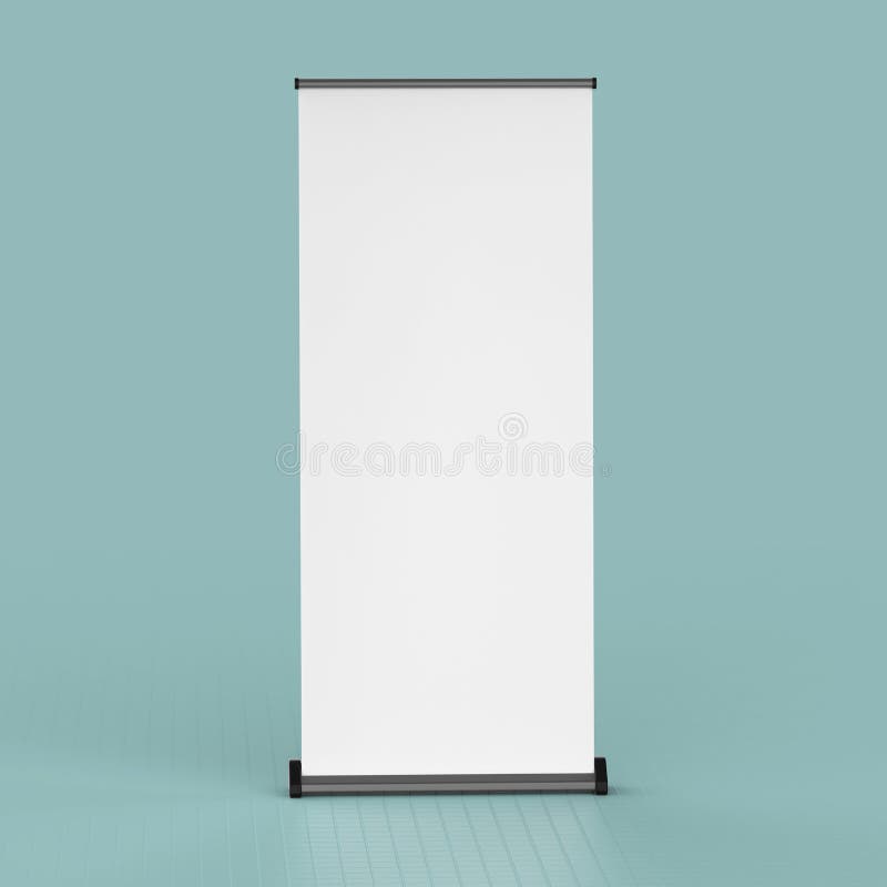 Blank Roll Up Banners Template. Rendering On Color Background Mockup Stock Illustration