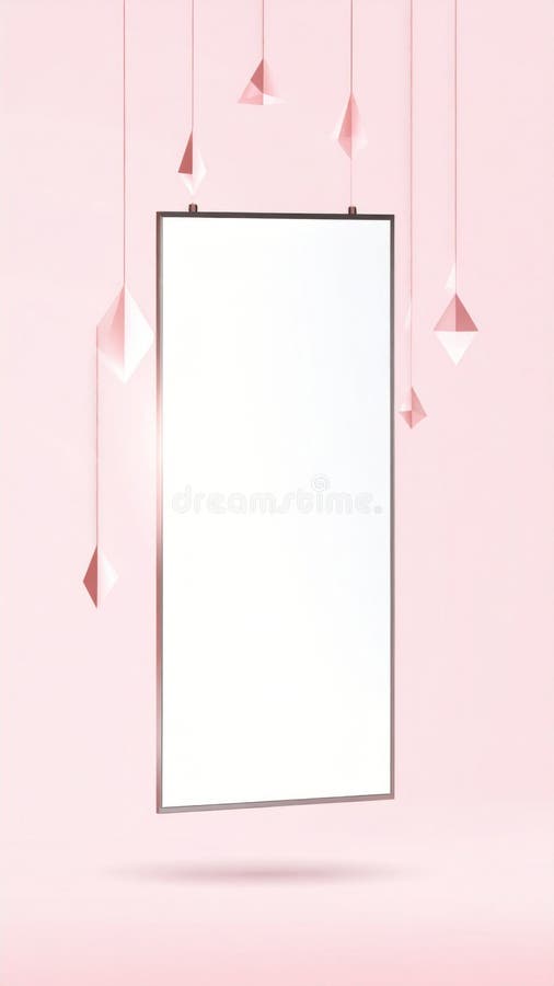 Blank Rose Gold Frame with Hanging Pink Triangles stock illustration