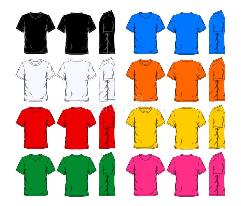 Blank Short Sleeve Eight Color T-shirt Template, Vector Image on White ...