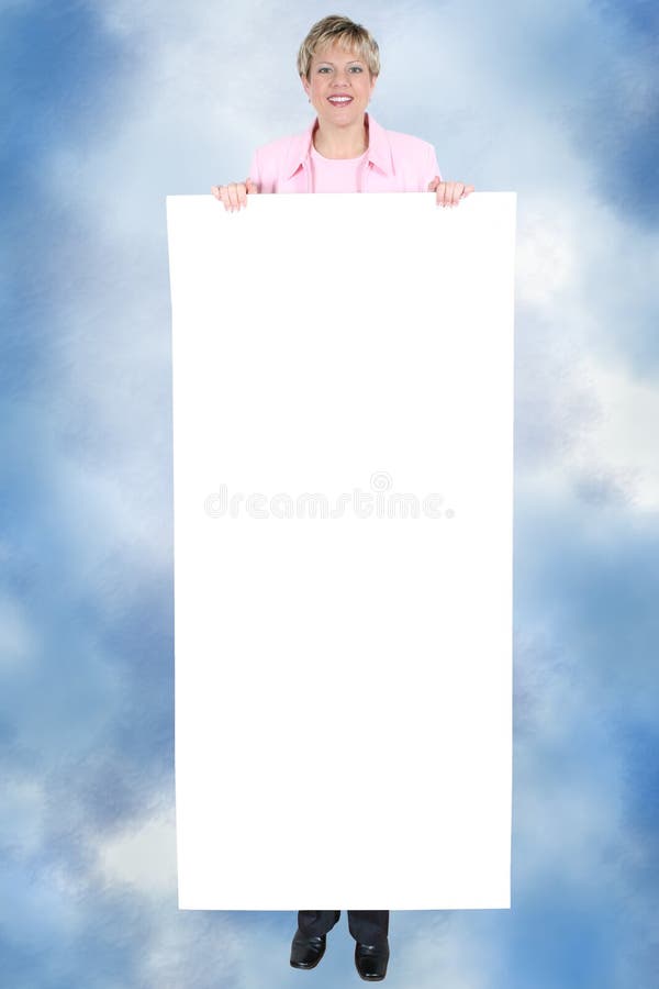 Blank Sign ForText Held By Smiling Woman royalty free stock images Blank Sign ForText Held By Smiling Woman royalty free stock images