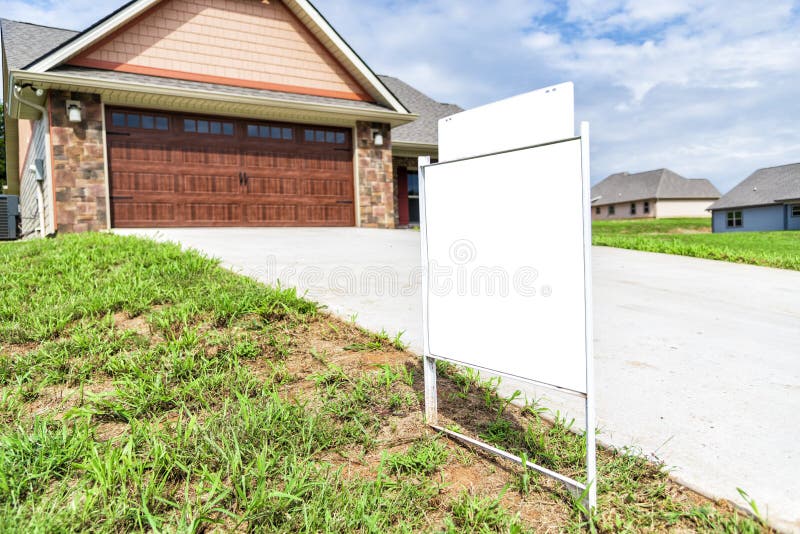 Blank Sign in Front of House for Sale Stock Image Image of green, clouds 129653611