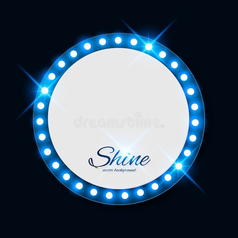 Blank signboard with glowing shiny light bulbs stock illustration