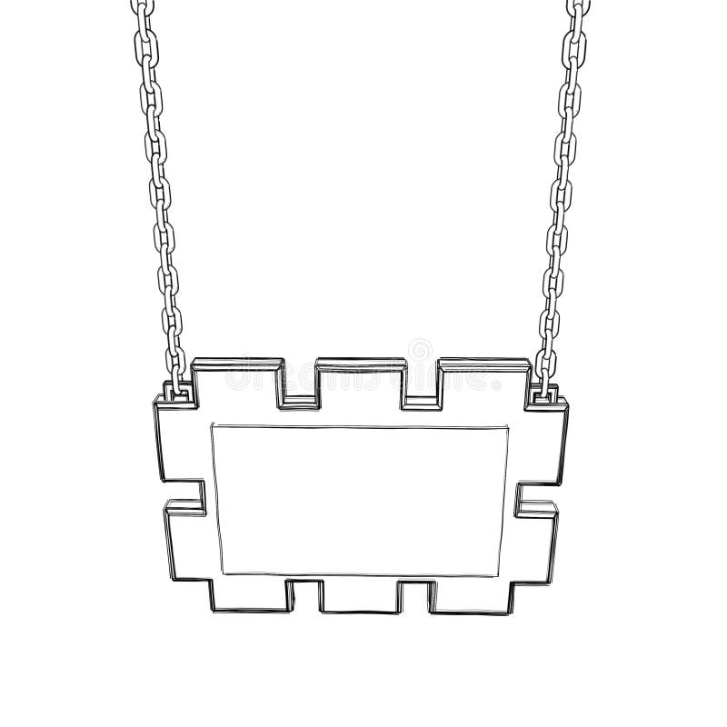 Blank signboard hanging on chain. Isolated on white. Sketch stock illustration