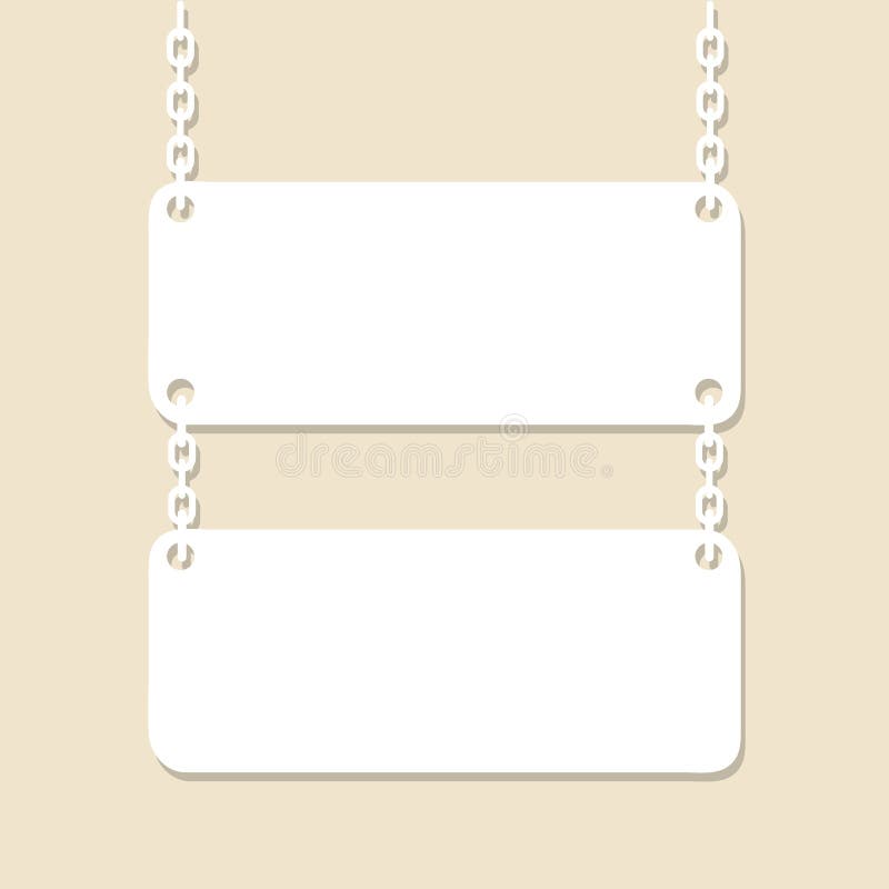 Blank signboard hanging on chain. Paper cutout. Vector illustration. stock illustration