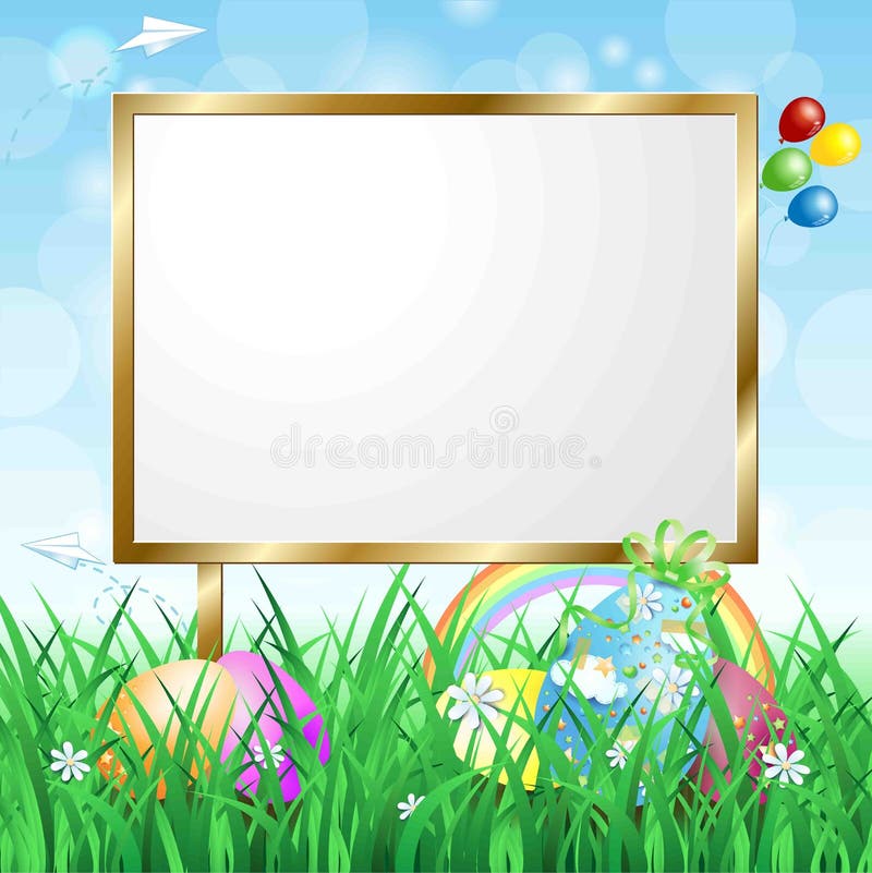 Blank signboard on spring landscape vector illustration