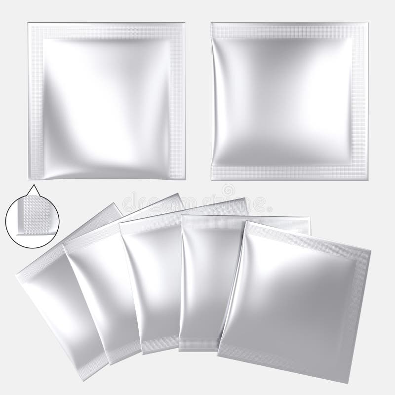 Blank Silver Foil Plastic Powder Sachet Stock Photo Illustration of horizontal, angled 62994578