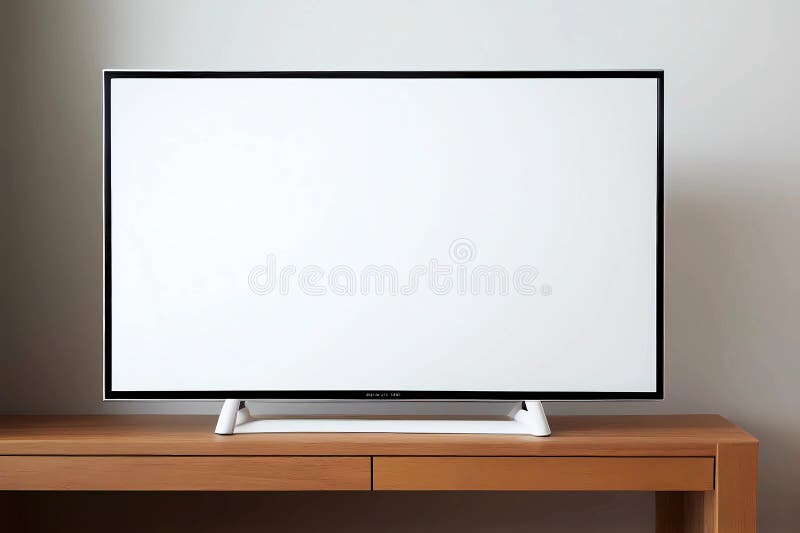 Blank Smart Tv Screen on Wooden Table. Generative Ai Stock Illustration