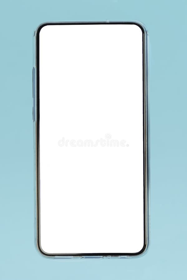 Blank Smartphone With Space Place For Text On A Blue Background. Empty