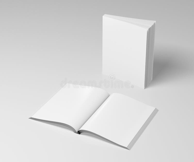 Blank soft cover books opened and standing stock illustration