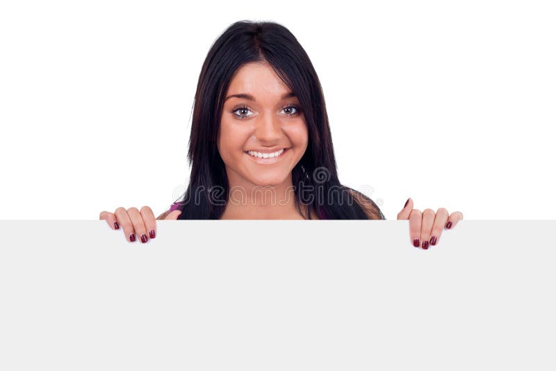 Blank teen flickaholding för affischtavla