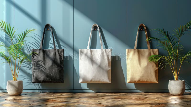 A blank tote bag mockup template in a realistic setting, featuring ample empty space for text placement. royalty free stock images